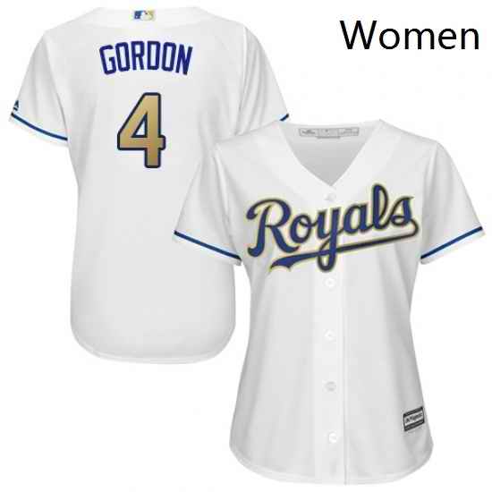 Womens Majestic Kansas City Royals 4 Alex Gordon Replica White Home Cool Base MLB Jersey